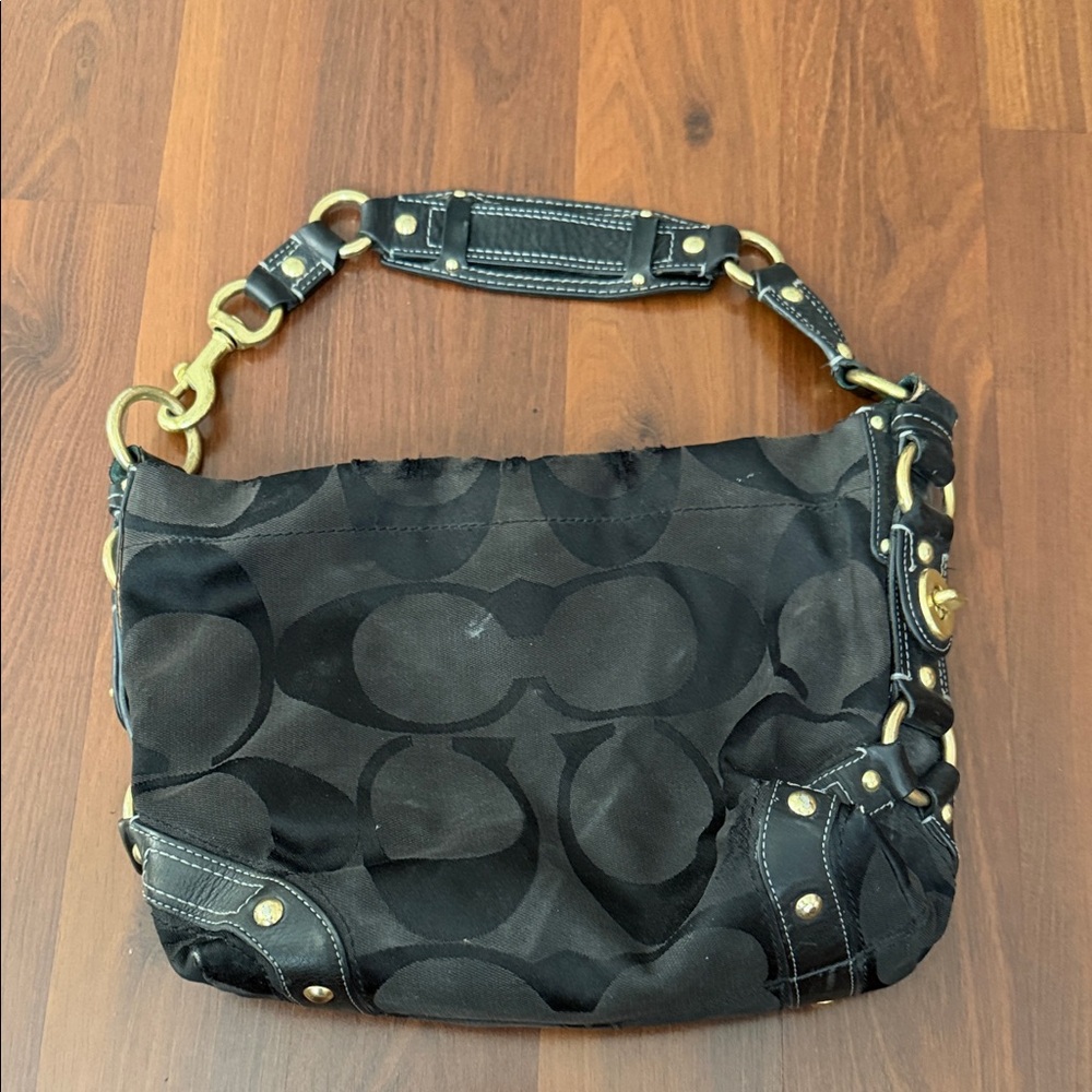 Vintage 10619 Carly Coach Black Shoulder Bag with Gold Accents
